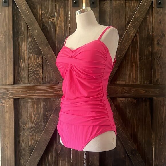 Relleciga Neon Rose Tummy Control Ruched Swimwear Strapless One Piece - Picture 5 of 12